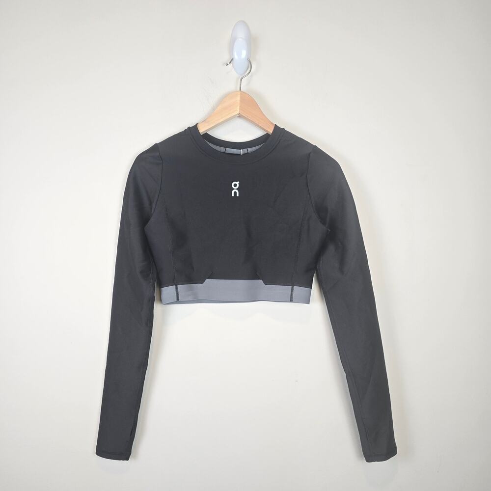 On Cloud Womens Train Long Sleeve Crop Compression Top Size S Black Running